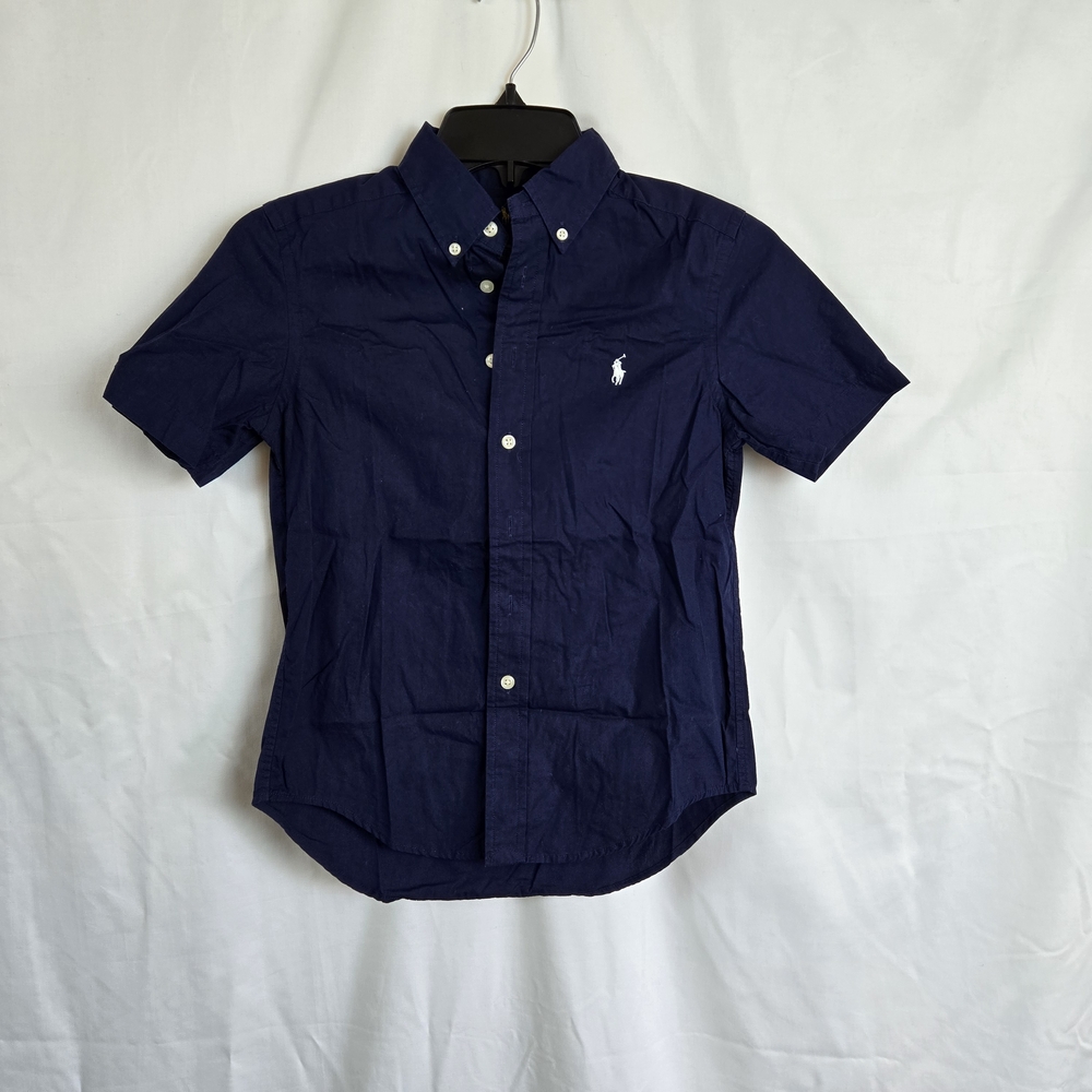 Ralph Lauren Boys Navy Blue Short Sleeve Preppy Button Up School‎ Shirt Small 8